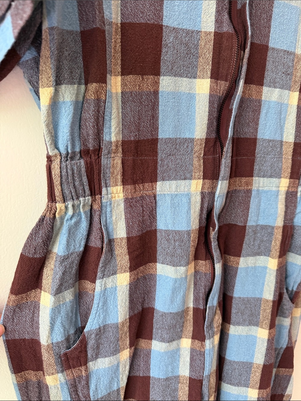 Rujuta Sheth Short-Sleeve Plaid Jumpsuit in Blue and Brown - Picture 4 of 5